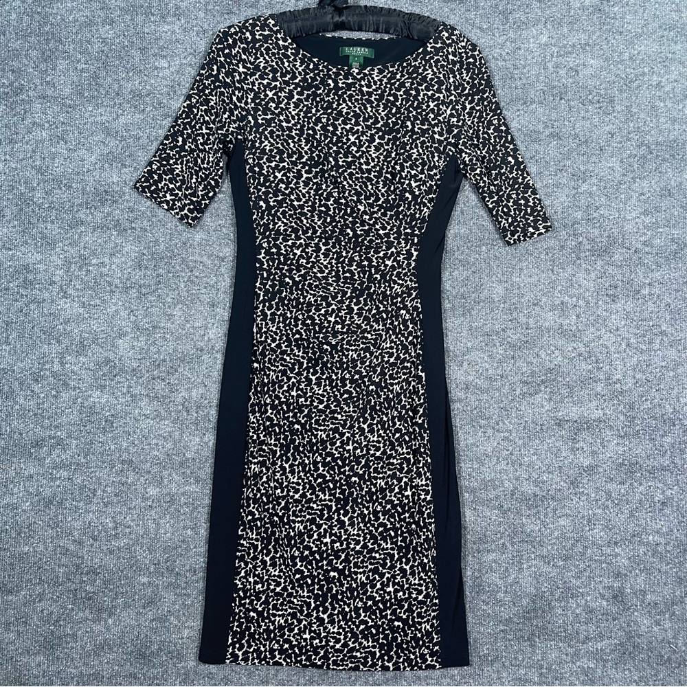 Lauren Ralph Lauren Womens 4 Cinched Waist Animal Print Sheath Career Midi Dress